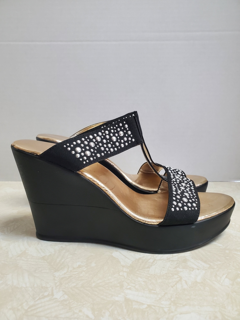 Pesaro Black Studded Wedge Sandals